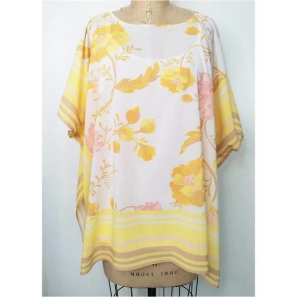 Jason Wu Yellow Floral Tunic Top Kimono Chiffon Scarf Cami Cover Up, One Size - Picture 1 of 8